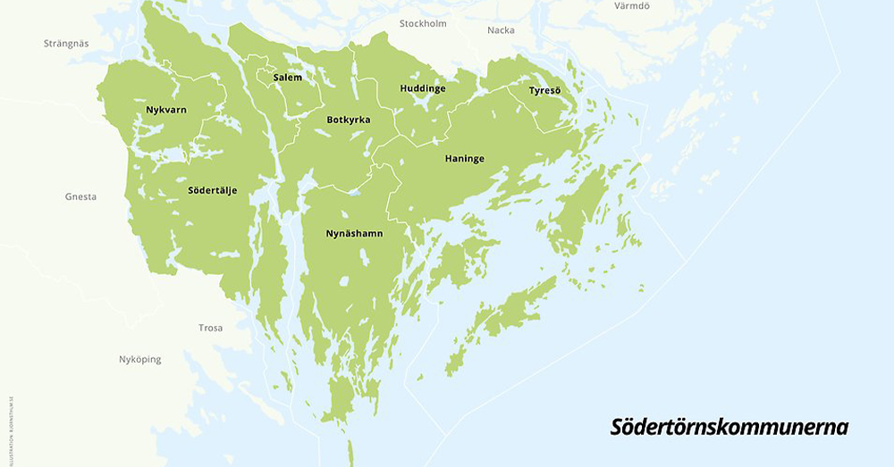 Karta över Södertörnskommunerna
