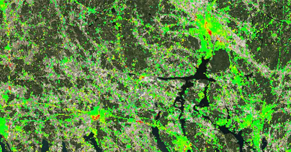 Vy från karttjänst som analyserar markrörelser